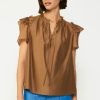 CURRENT AIR Ruffled Shoulder Blouse Short Sleeve Tops