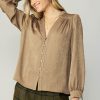 CURRENT AIR Shirred Jacquard Blouse Long Sleeve Tops