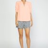 CURRENT AIR Shirred Sleeve Blouse Short Sleeve Tops