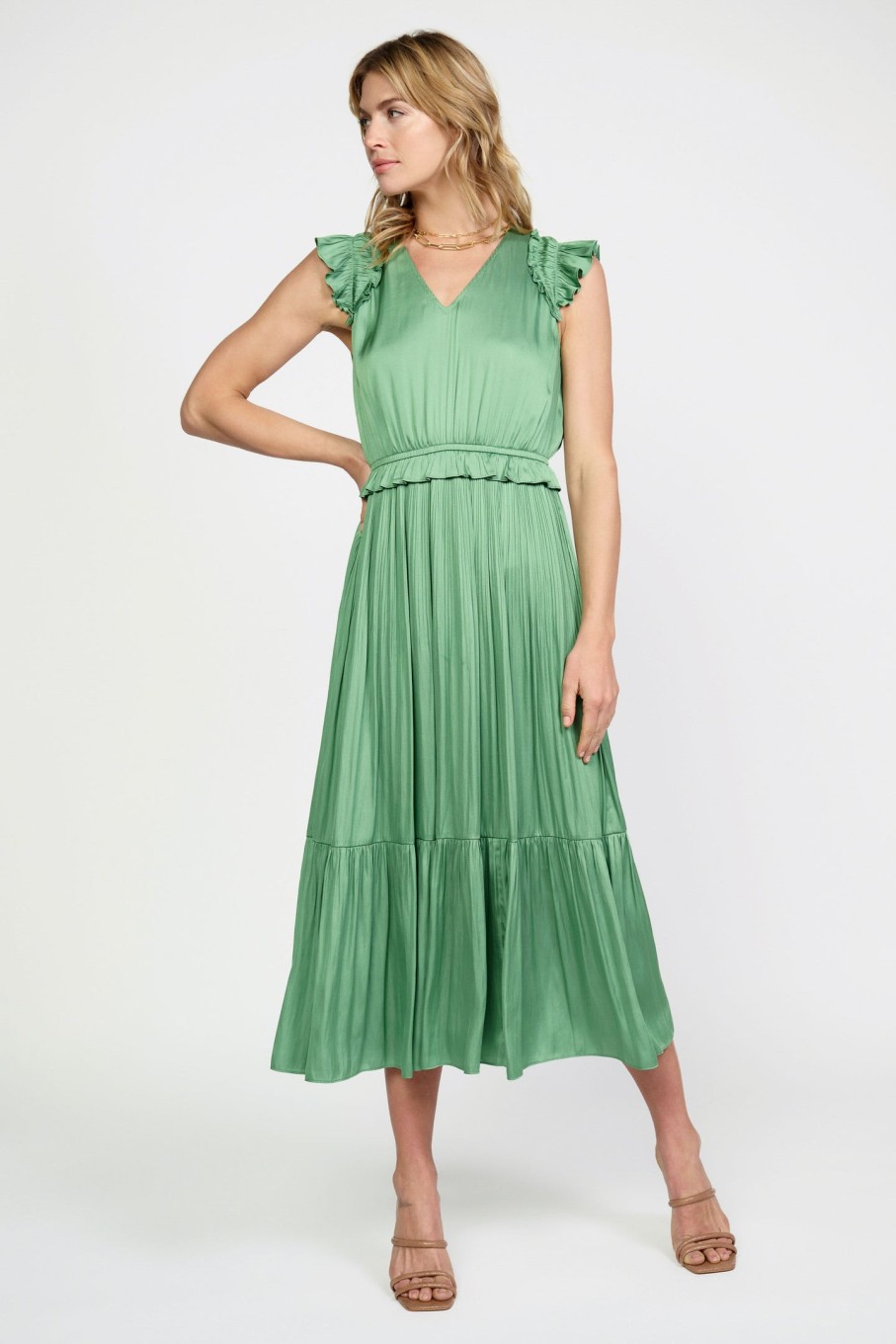 CURRENT AIR Ruffled Flutter Sleeve Midi Dress Midi Dresses