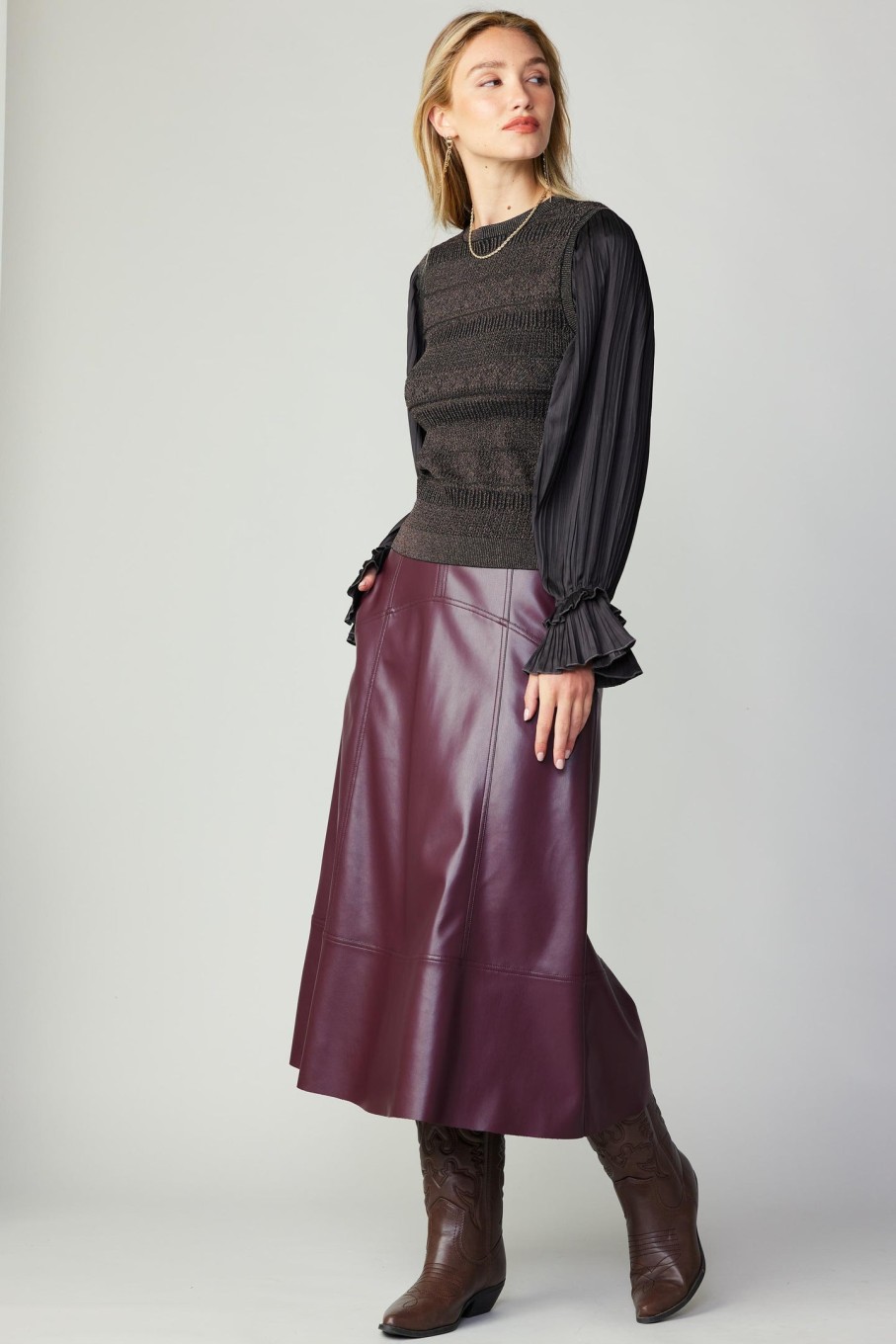 CURRENT AIR Pleated Sleeve Sweater Vest Blouse Sweaters