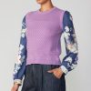 CURRENT AIR Floral Contrast Sleeve Sweater Top Long Sleeve Tops