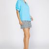 CURRENT AIR Shirred Sleeve Blouse Short Sleeve Tops