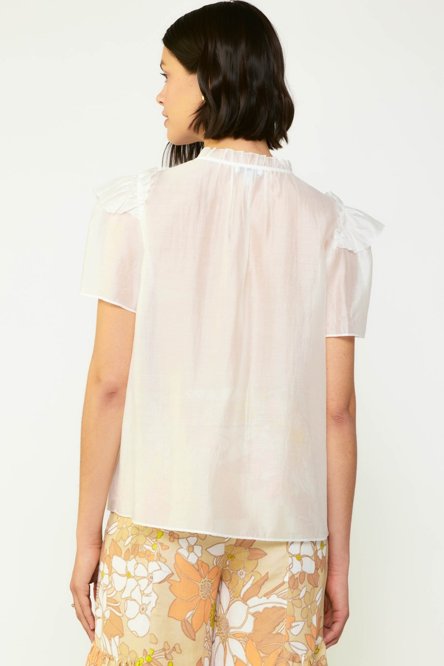 CURRENT AIR Ruffled Shoulder Blouse Short Sleeve Tops