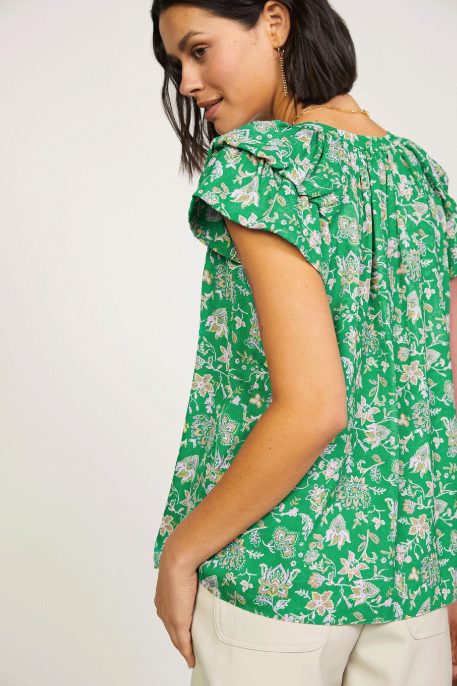 CURRENT AIR Aria Floral Tiered Sleeve Top Blouses