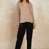 CURRENT AIR Cuffed Floral Jacquard Blouse Long Sleeve Tops