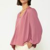 CURRENT AIR Floral Quilted Yoke Blouse Long Sleeve Tops