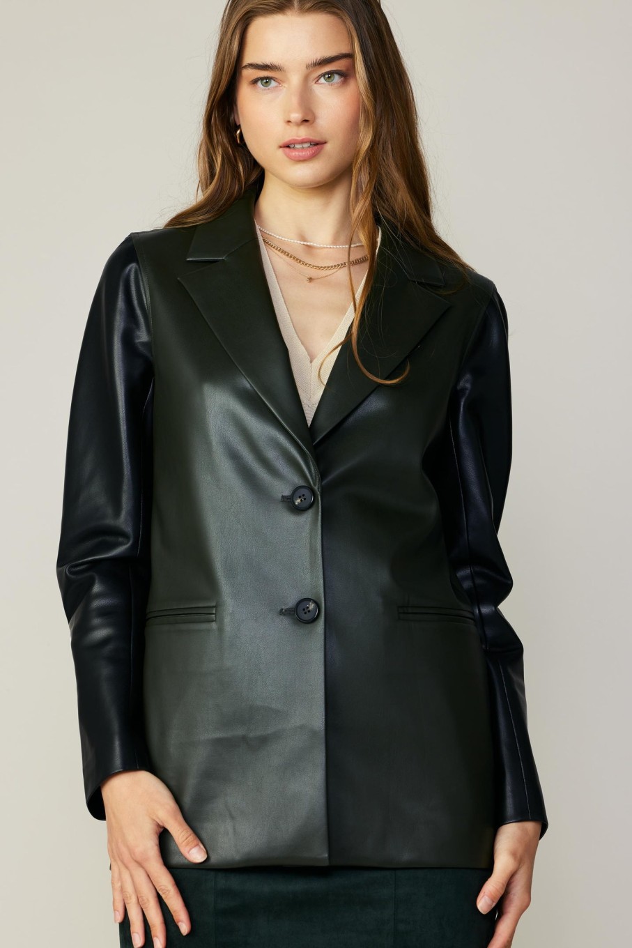CURRENT AIR Two Tone Vegan Leather Jacket Coats & Jackets