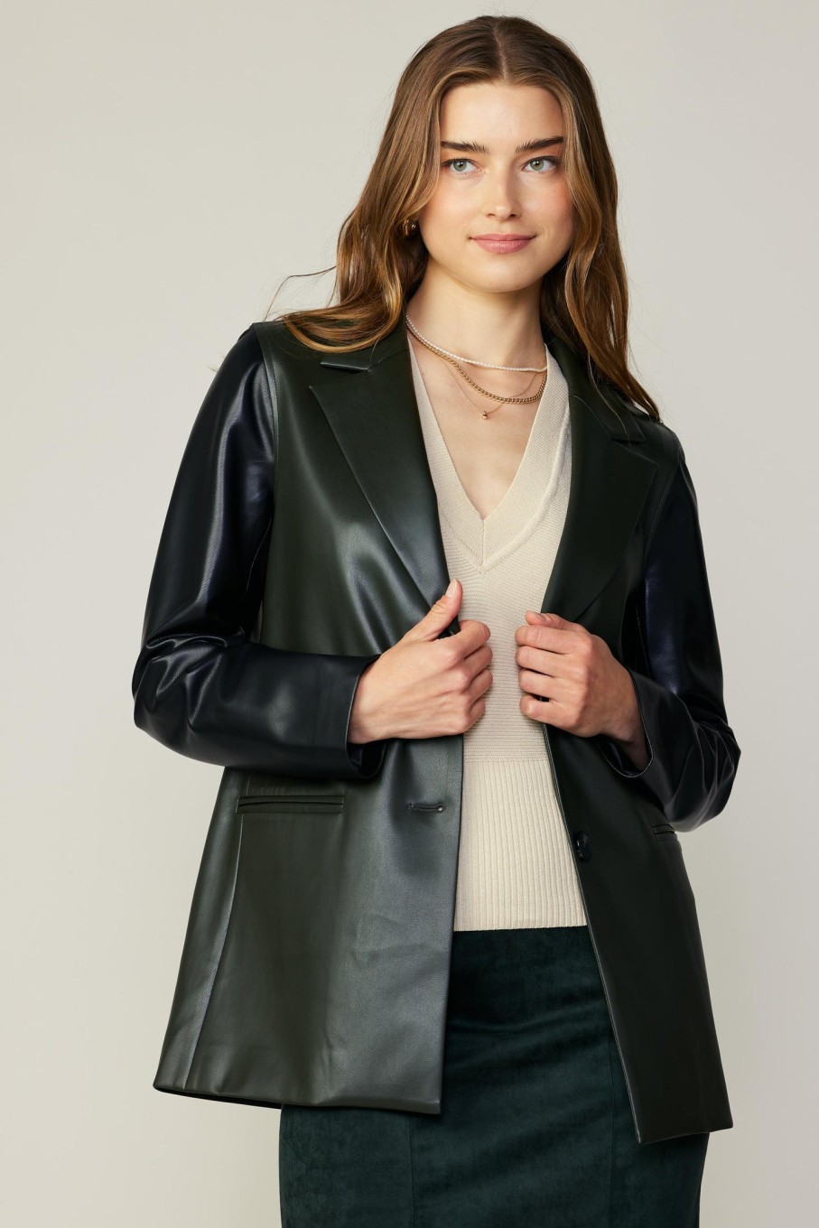 CURRENT AIR Two Tone Vegan Leather Jacket Coats & Jackets