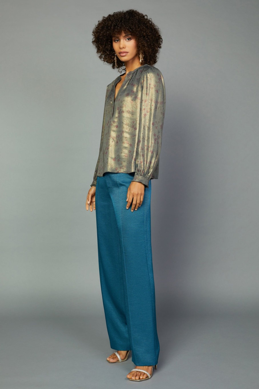 CURRENT AIR Metallic Foil Blouse Blouses