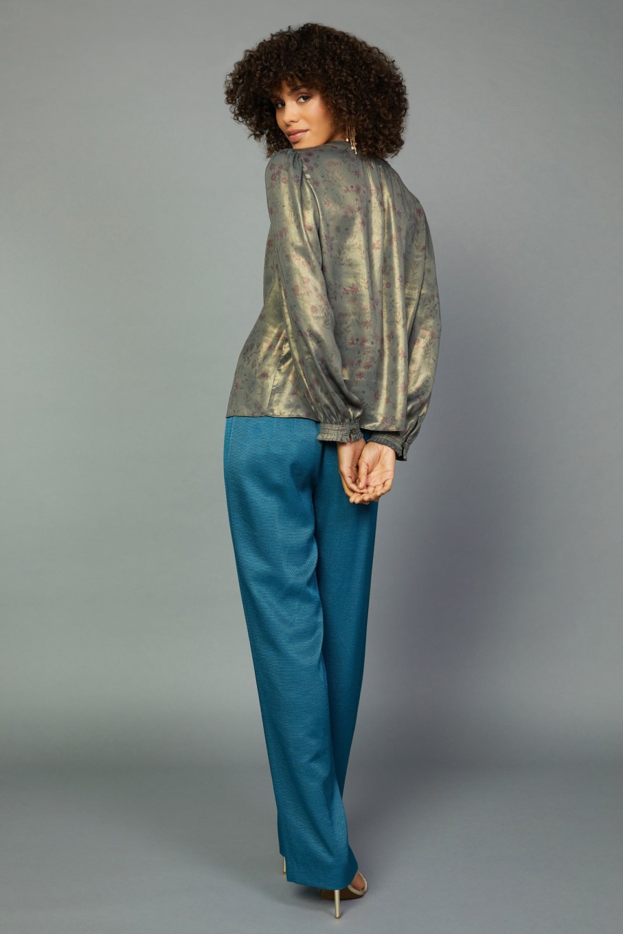CURRENT AIR Metallic Foil Blouse Blouses