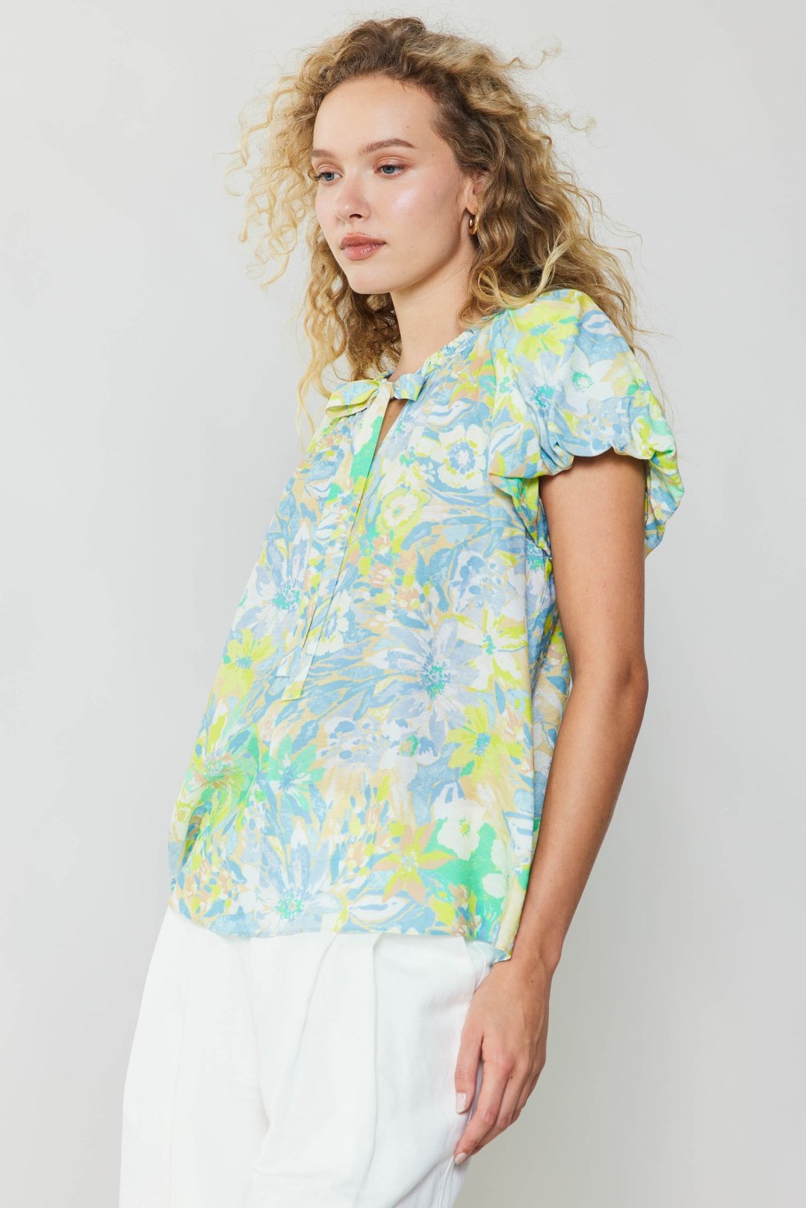 CURRENT AIR Abstract Floral Print Top Short Sleeve Tops