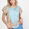 CURRENT AIR Retro Floral Bubble Sleeve Top Short Sleeve Tops