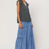 CURRENT AIR Margot Jacquard Pleated Sleeve Blouse Sleeveless Tops