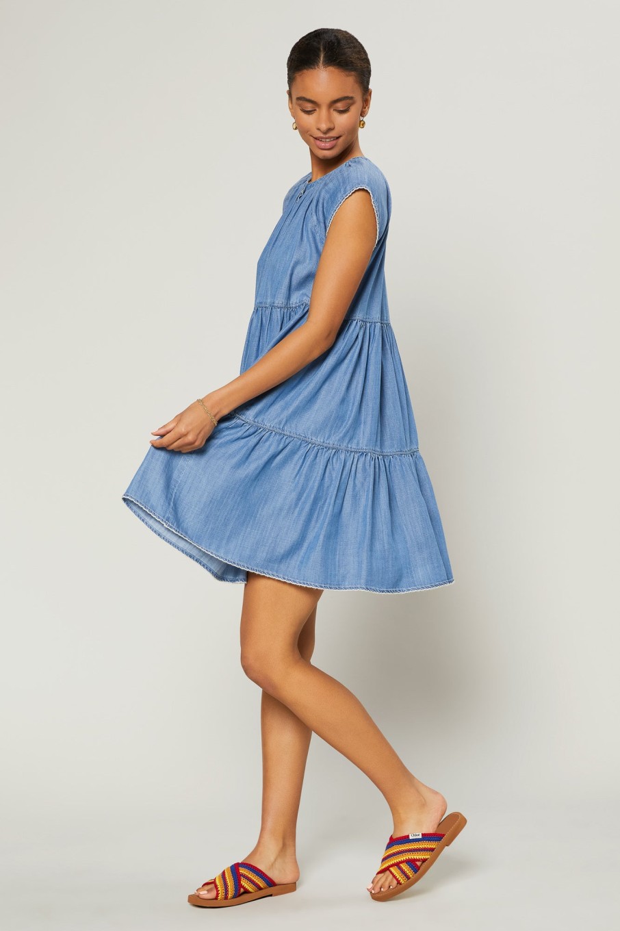 CURRENT AIR Chambray Cap Sleeve Dress Mini Dresses