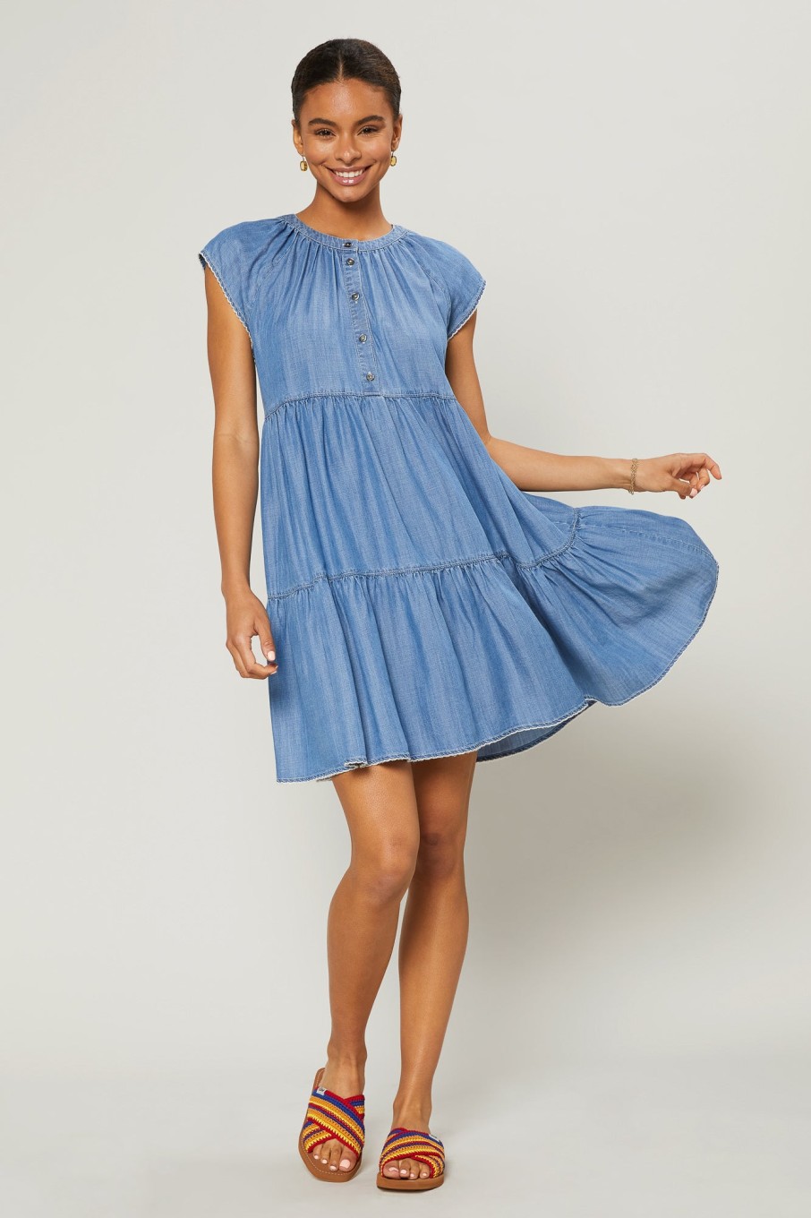 CURRENT AIR Chambray Cap Sleeve Dress Mini Dresses