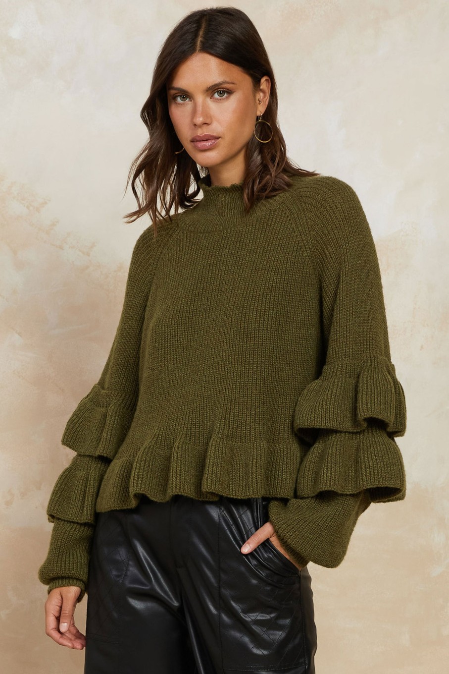 CURRENT AIR Ruffled Mock Neck Sweater Coats & Jackets