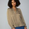 CURRENT AIR Top Stitch Placket Blouse Long Sleeve Tops