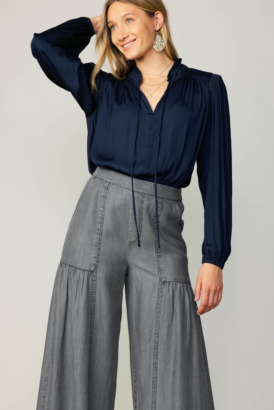 CURRENT AIR Chambray Tiered Wide Pants Pants