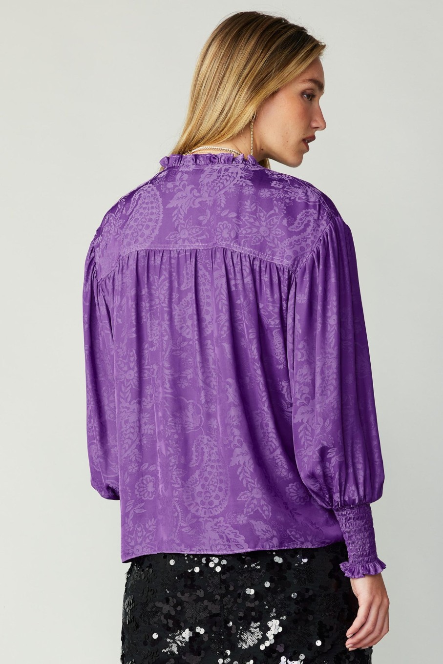 CURRENT AIR Smocked Cuff Blouse Long Sleeve Tops
