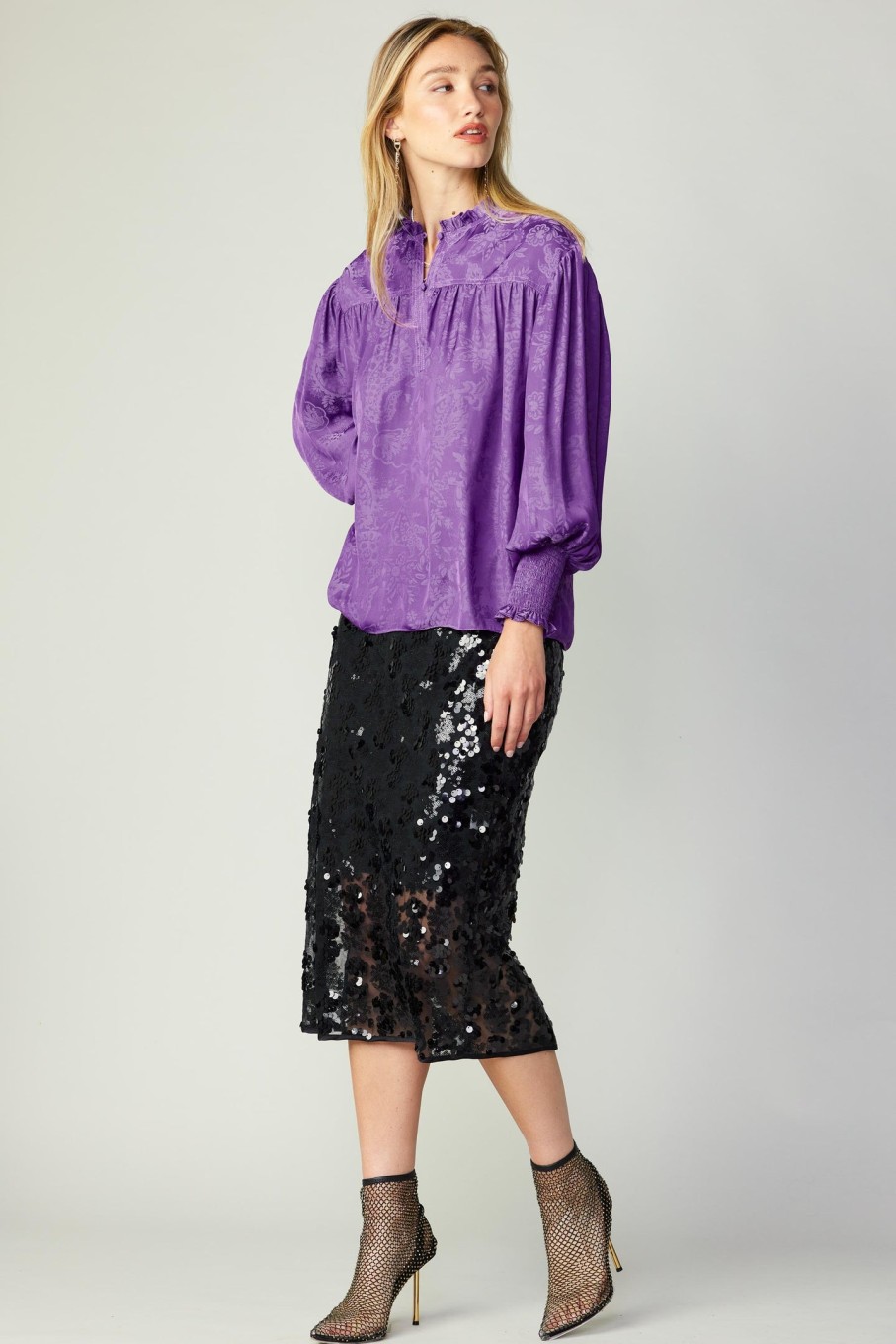 CURRENT AIR Smocked Cuff Blouse Long Sleeve Tops