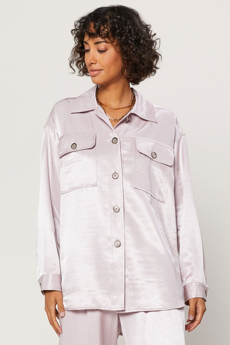 CURRENT AIR Oversized Button Down Top Blouses