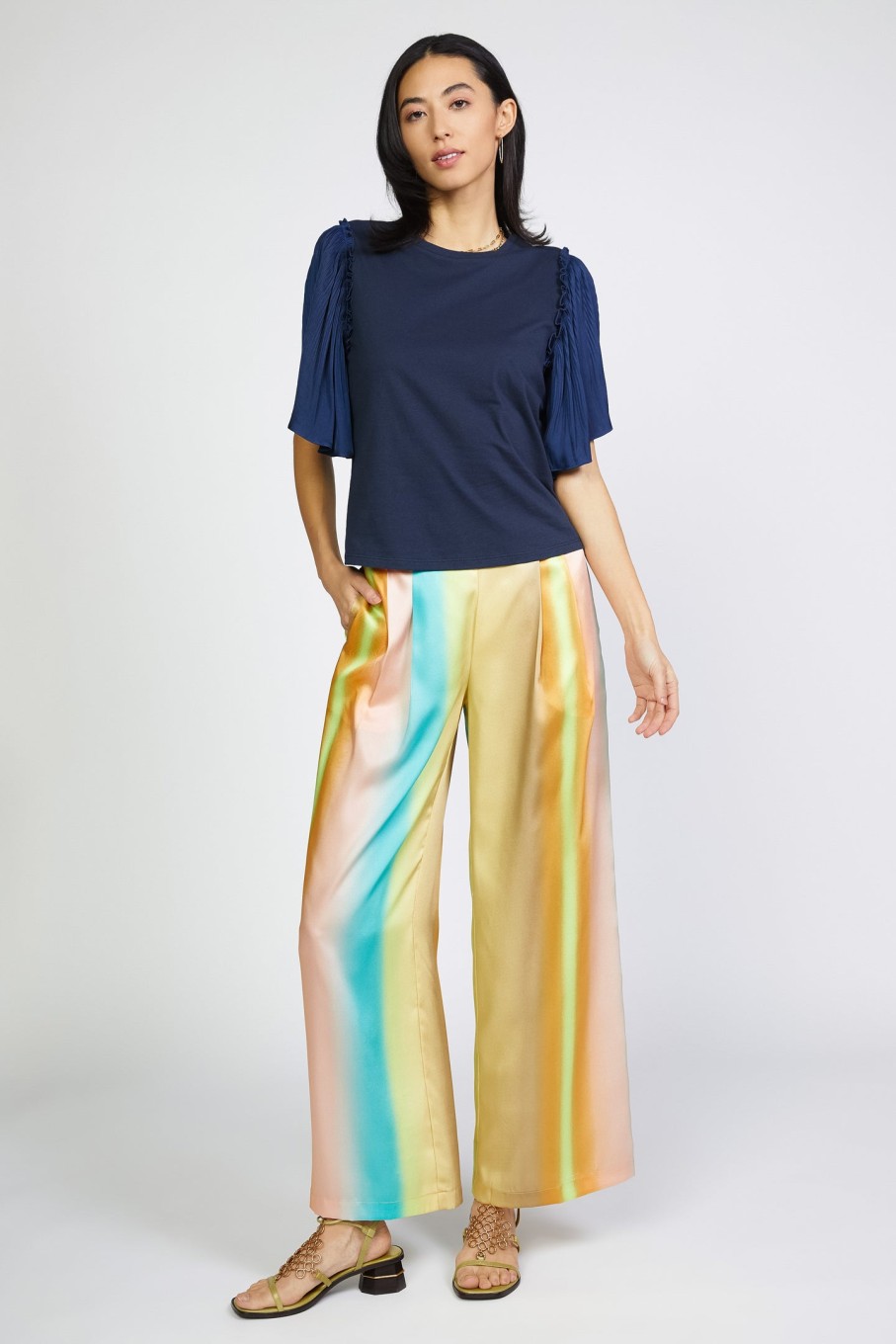 CURRENT AIR Contrast Sleeve Shirt Short Sleeve Tops