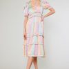 CURRENT AIR Colorblocked Floral Dress Midi Dresses