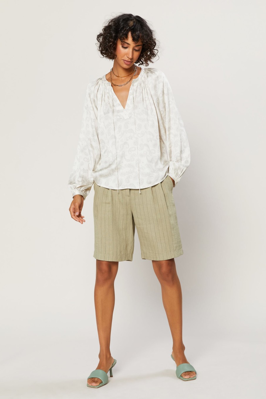 CURRENT AIR Paisley Split Neck Top Blouses