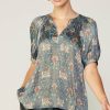 CURRENT AIR Floral Nouveau Split Neck Blouse Blouses