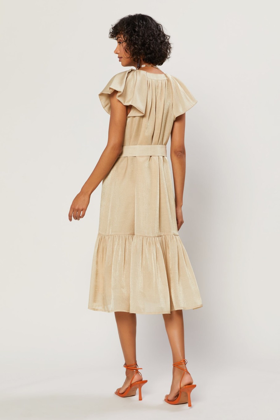 CURRENT AIR Gold Sparkle Pleated Midi Dress Midi Dresses