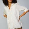 CURRENT AIR Striped Structured Sleeve Blouse Short Sleeve Tops