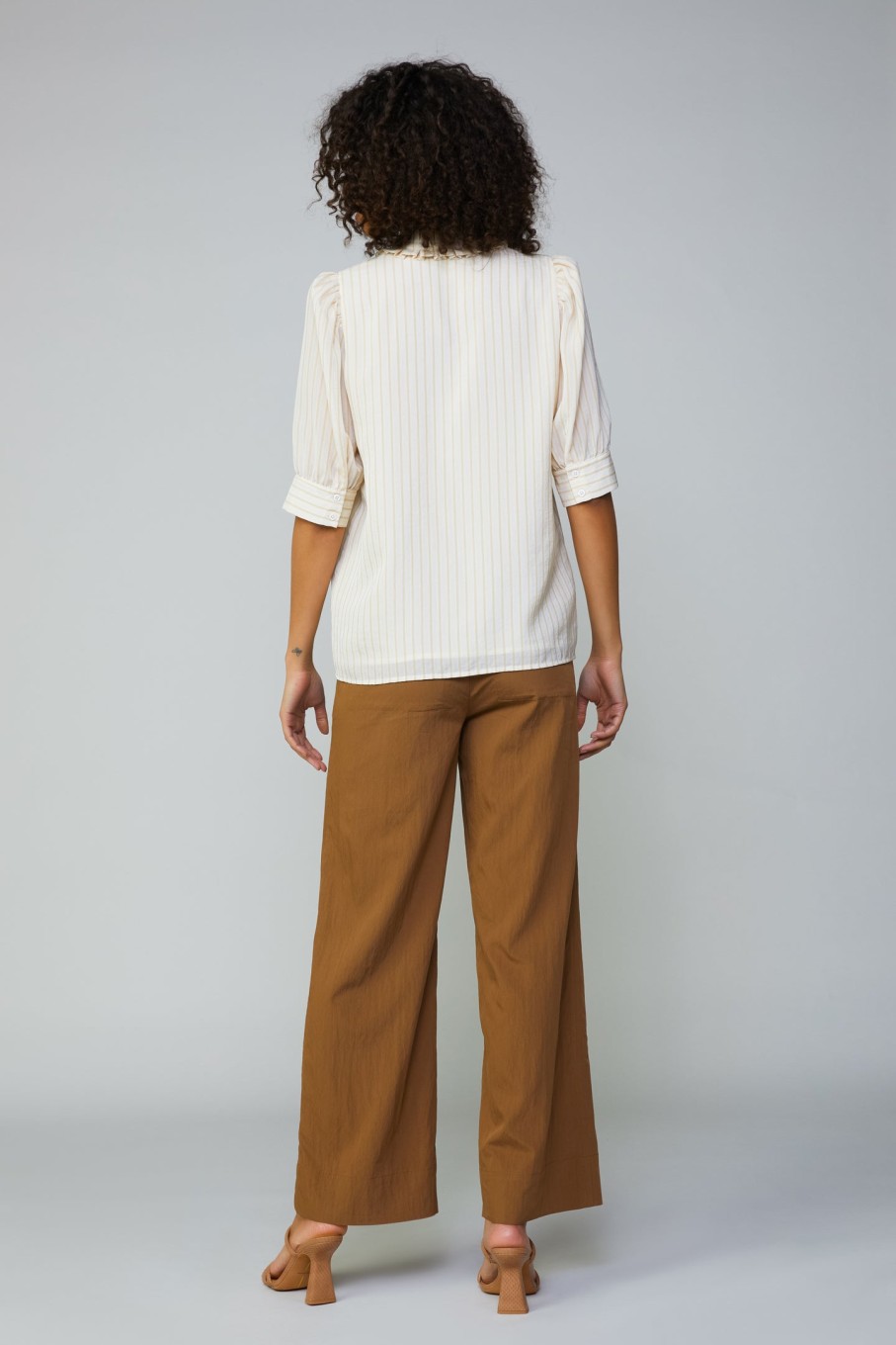 CURRENT AIR Striped Structured Sleeve Blouse Short Sleeve Tops