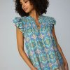 CURRENT AIR Geometric Tile Motif Flutter Sleeve Blouse Blouses