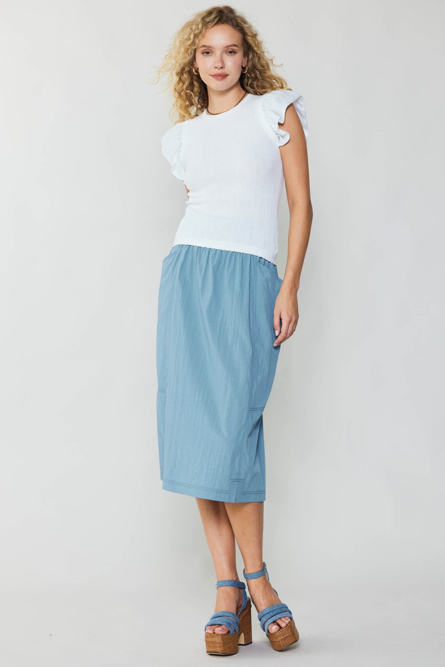 CURRENT AIR Ruffled Shoulder Knit Tank Blouses