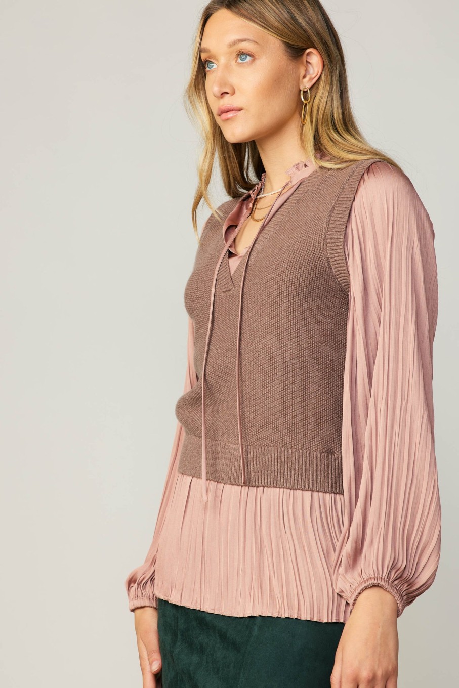 CURRENT AIR Pleated Blouse Sweater Vest Knitwear