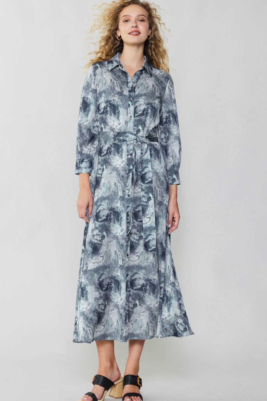 CURRENT AIR Marbled Motif Buttondown Dress Maxi Dresses