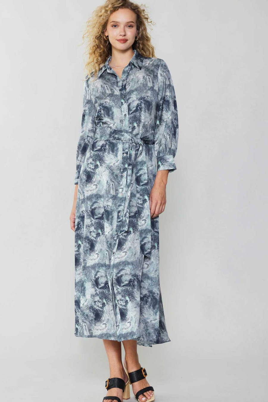 CURRENT AIR Marbled Motif Buttondown Dress Maxi Dresses