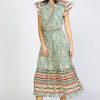 CURRENT AIR Border Print Striped Midi Dress Midi Dresses