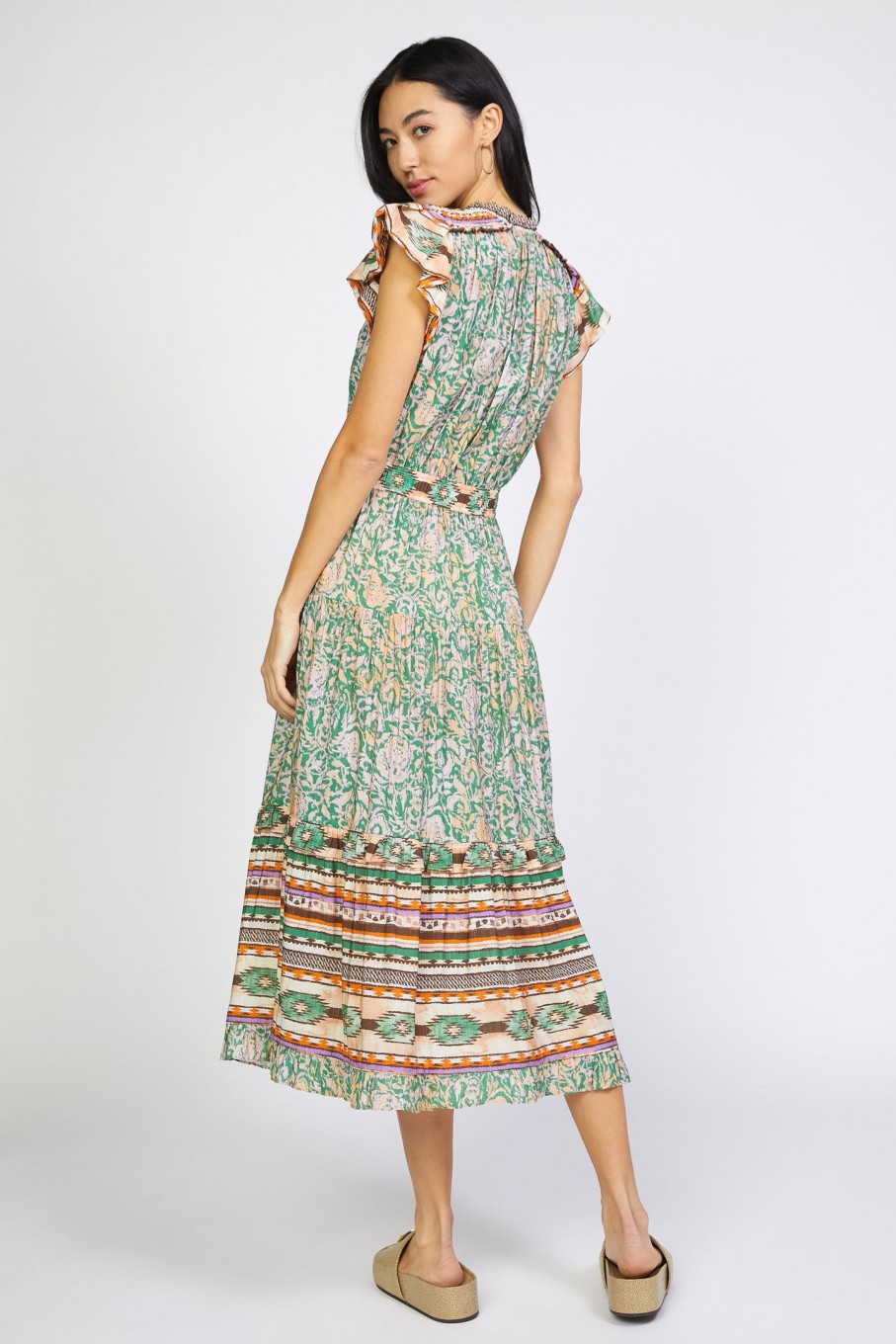 CURRENT AIR Border Print Striped Midi Dress Midi Dresses
