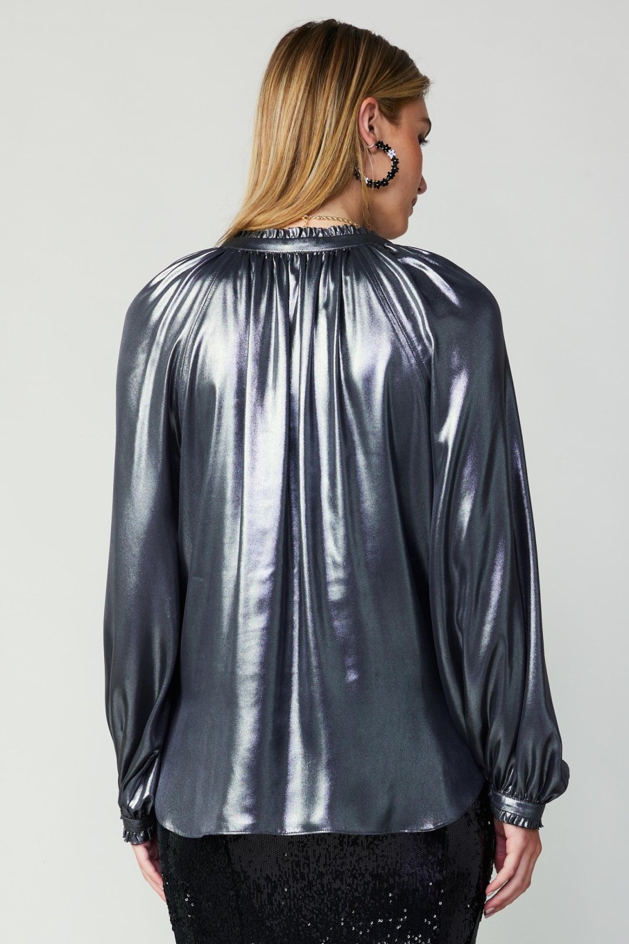 CURRENT AIR Lustrous Cuffed Blouse Long Sleeve Tops