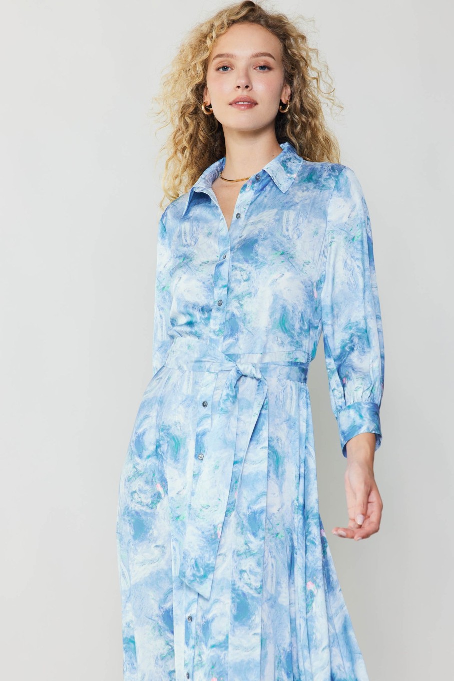 CURRENT AIR Marbled Motif Buttondown Dress Midi Dresses