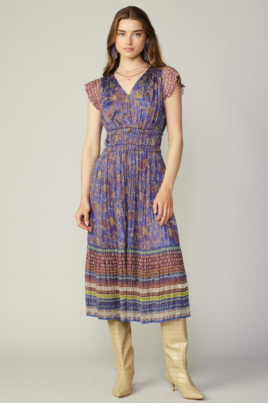 CURRENT AIR Crinkle Border Print Midi Dress Midi Dresses