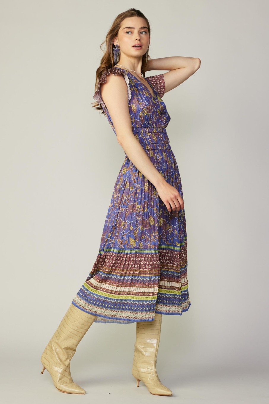 CURRENT AIR Crinkle Border Print Midi Dress Midi Dresses
