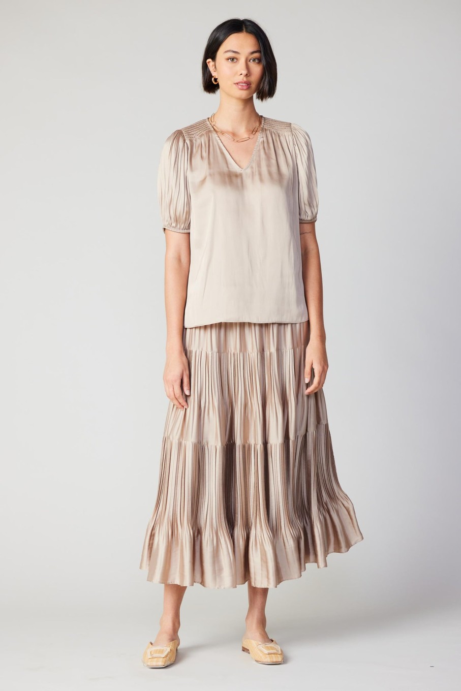 CURRENT AIR Cuffed Pleated Yoke Top Blouses