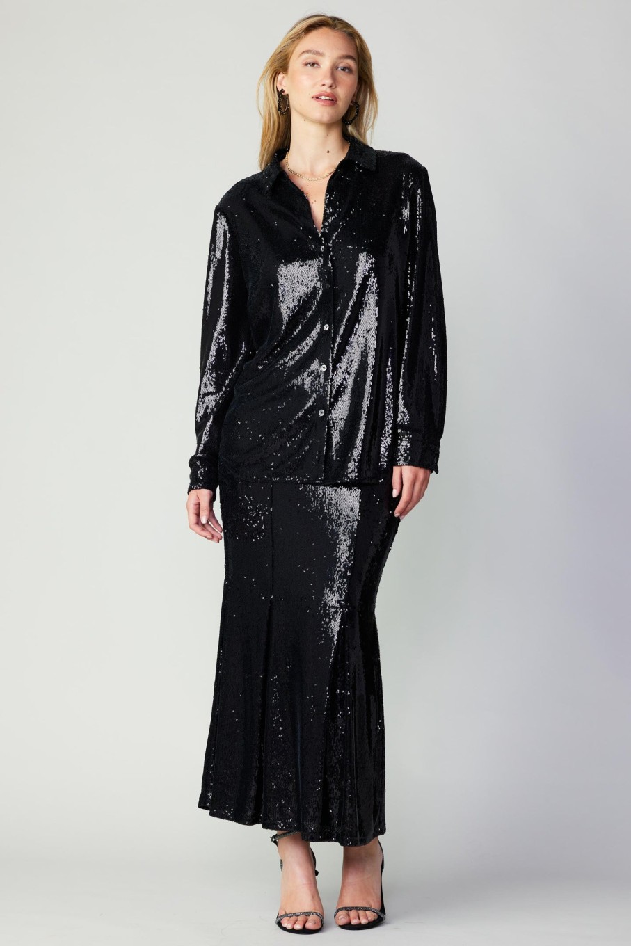 CURRENT AIR Sequin Buttonup Shirt Long Sleeve Tops