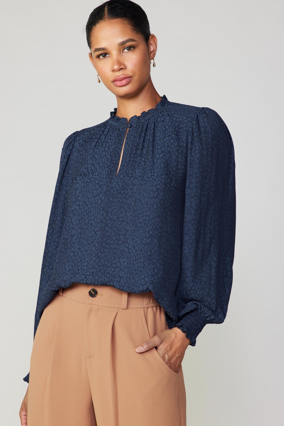 CURRENT AIR Jacquard Ruffled Neck Blouse Blouses