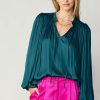 CURRENT AIR Pleated Puffed Sleeve Blouse Long Sleeve Tops