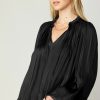 CURRENT AIR Pleated Puffed Sleeve Blouse Long Sleeve Tops