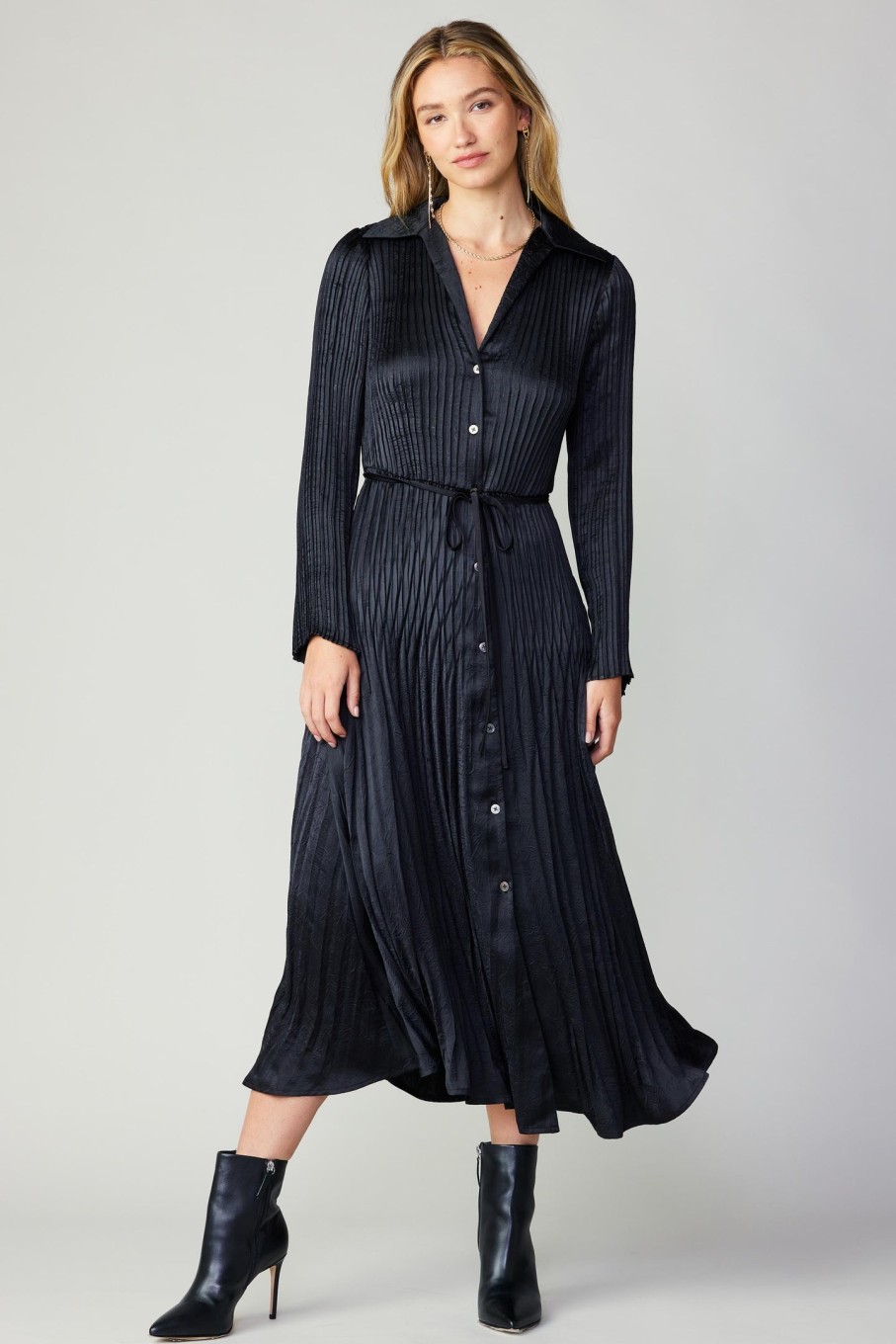 CURRENT AIR Plisse Button Down Dress Midi Dresses